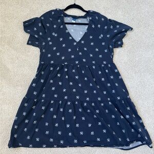 Old Navy Dark Blue Dress with Leaf Print